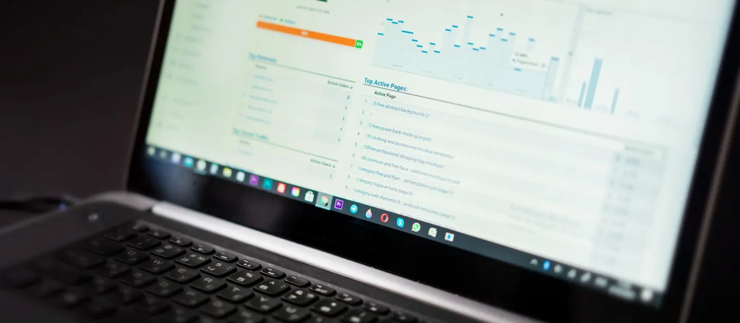 A laptop showing search performance charts